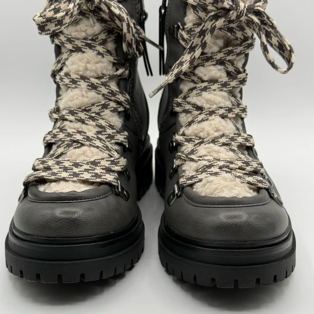 Circus by Sam Edelman Giselle Faux Fur Plaid Hiker Ankle Side Zip Boots  Size 9 - Picture 4 of 16